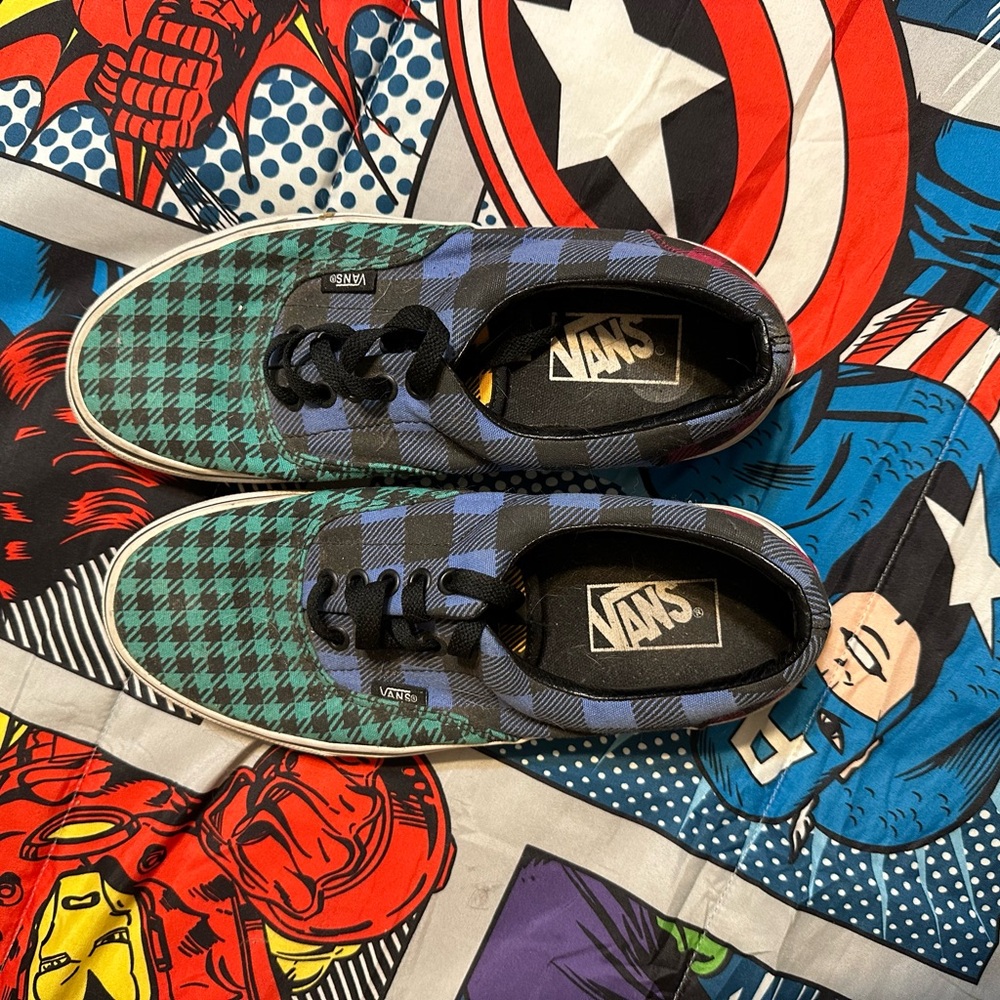 Vans Men's Blue and Green Checkered Sneakers